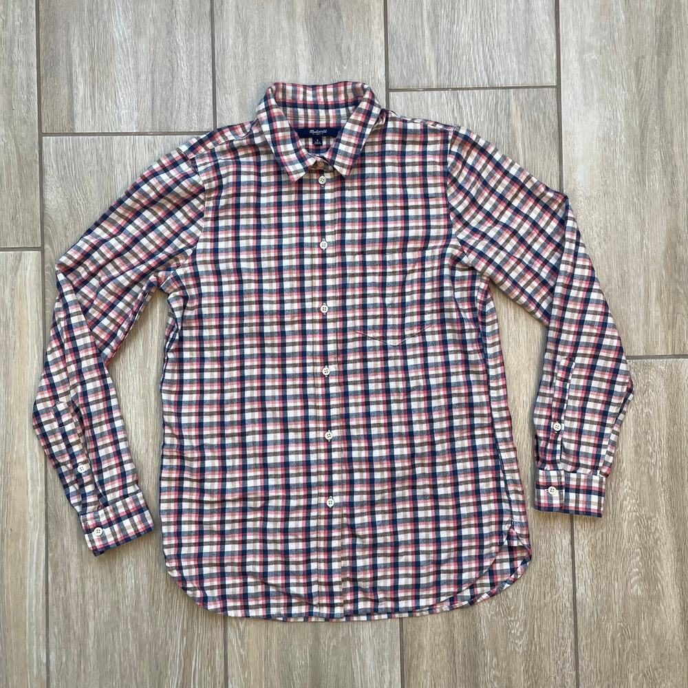 Madewell Plaid Flannel Shirt Womens S Red Blue Cotton Button Down